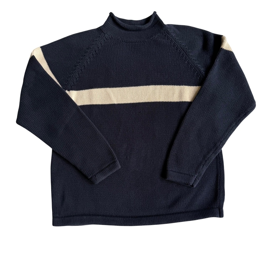 Vintage 90s GAP Blue Tag Shaker Knit Mock Neck Sweater Striped Heavy Cotton L